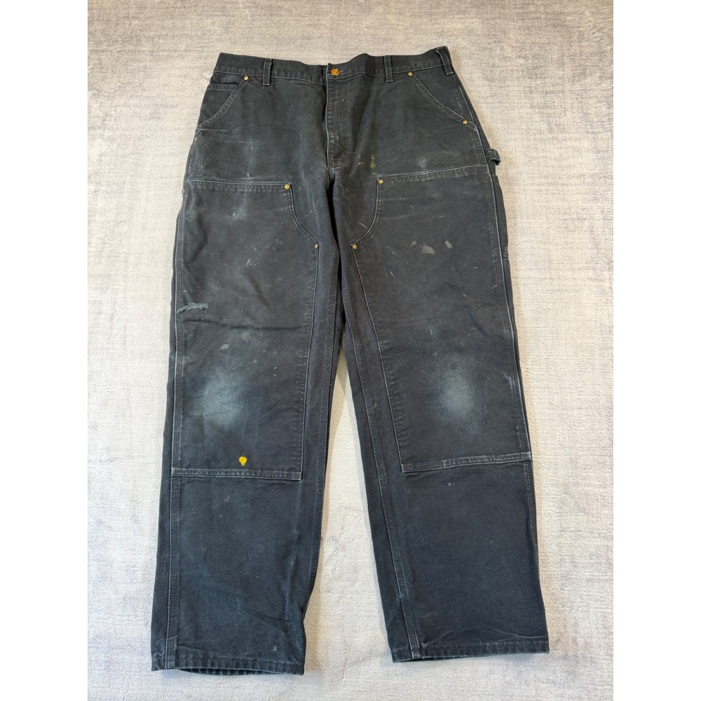 Carhartt Pants Mens 38x32 Black Vtg B01 Double Knee Work Distressed Carpenter